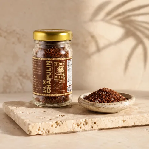 Vista 6 de Gran Mitla Sal de Chapulin (sal de grillo) tarro de 1.76 oz