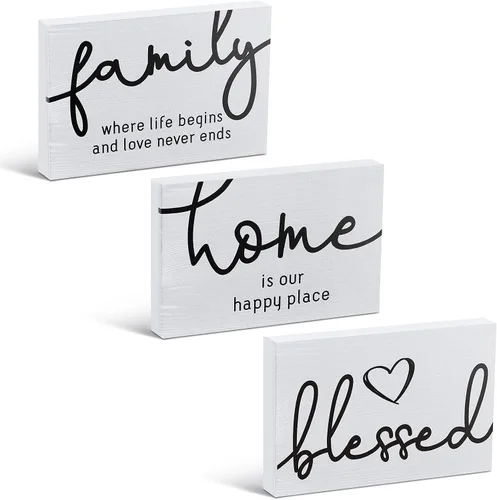 Vista 9 de Jetec 3 piezas de letrero de hogar familiar bendecido en madera rústica, letrero decorativo mini en forma de corazón, decoración en madera