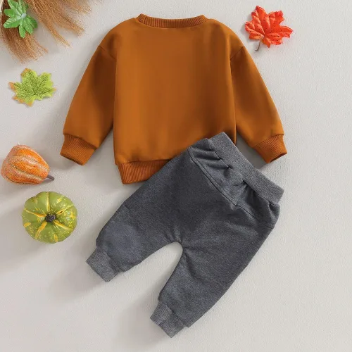 Vista 3 de Conjunto de 2 piezas de sudadera de manga larga con cuello redondo y pantalones deportivos para bebé niño