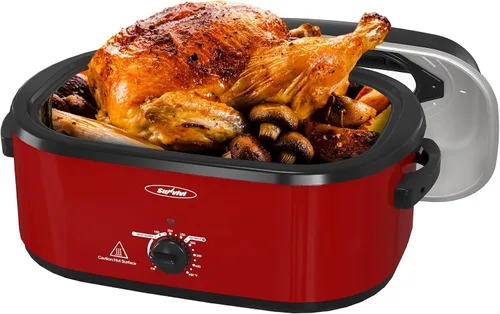 Vista 11 de Sunvivi Horno asador eléctrico con tapa visible, horno asador de pavo de 24 cuartos de galón con sartén y estante extraíbles, acero inoxidable