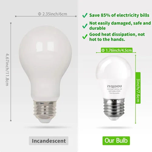 Vista 5 de Bombillas LED de bajo vatio, equivalente a 1.5 W, 15 W, bombilla LED A15 de 15 W, bombillas LED A15 de 15 W, blanco suave, 2700 K, baja potencia