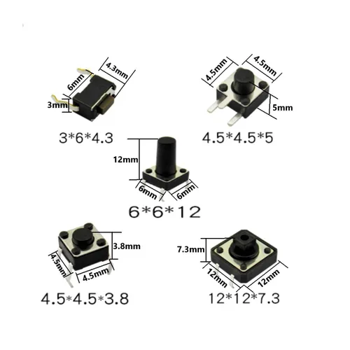Vista 3 de 250pcs 25 valores Interruptor táctil de botón SMD Micro Momentary Tact Switch Surtido Kit