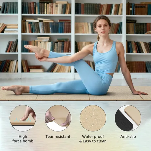 Vista 2 de Tapete de yoga plegable de 0.39 pulgadas de grosor, extra grande, material TPE, antideslizante, fácil de llevar, adecuado para entrenamiento