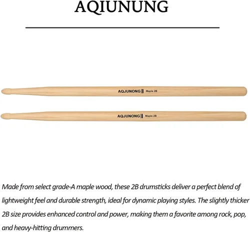 Vista 4 de Baquetas clásicas de madera de arce 2B, 12 pares Lightweight Maple Wood with Oval Tip, the Oversize Design That Produces a Louder Sound When