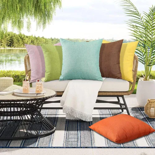 Vista 8 de OTOSTAR Juego de 4 fundas de almohada impermeables para exteriores, fundas decorativas para cojines de jardín, fundas de almohada cuadradas