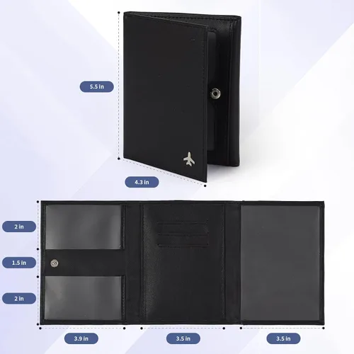 Vista 4 de Billetera de piloto para pasaporte para viajes, bloqueo RFID, soporte de documentos de viaje de cuero genuino con caja de regalo, cartera