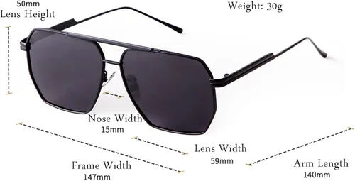 Vista 4 de DQbhzh Gafas de sol polarizadas cuadradas para aviador para mujeres y hombres estilo retro de gran tamaño marco de metal polígono protección UV400