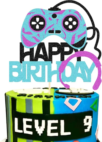Vista 7 de Videojuegos Subir de nivel Feliz Cumpleaños Cake Toppers Jugadores Fiesta de Cumpleaños Favores Suministros Para Videojuegos-01 0