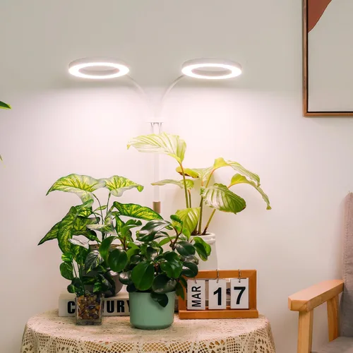 Vista 6 de LBW Luces de cultivo de plantas Halo, luz de crecimiento de escritorio de doble cabezal para plantas de interior, lámpara de crecimiento de espectro
