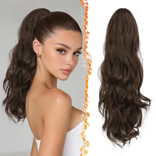 Vista 28 de BARSDAR Extensiones de cola de caballo con clip de garra, extensiones de cabello corto ondulado negro de 14 pulgadas para mujer, extensiones