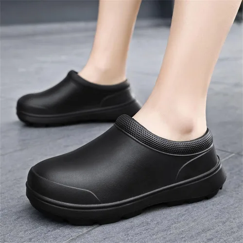 Vista 2 de Zapatos de chef para hombre, antideslizantes, a prueba de agua, zapatos de trabajo para hombre, cómodos zapatos de enfermería para jardinero