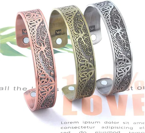 Vista 6 de Yggdrasil - Pulsera de acero inoxidable con diseño del árbol de la vida del mundo para el cuidado de la salud, para hombre (plata antigua), Zinc,