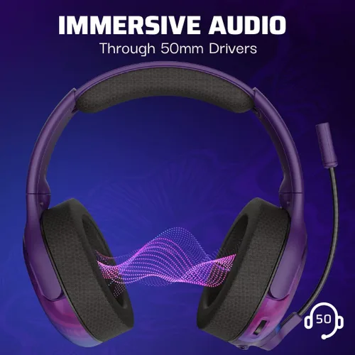 Vista 2 de PDP AIRLITE Pro Wireless Headset with Mic for Xbox Series XS, Xbox One, Windows 1011 - Purple Fade (Only at Tienda)