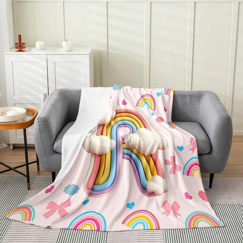 Vista 16 de Erosebridal Rainbow English Alphabet Fleece Throw Blanket 40"x50" - Ultra-Soft for Couch Sofa Bed,Cartoon Letters Flannel Blanket,Love Hearts Fuzzy