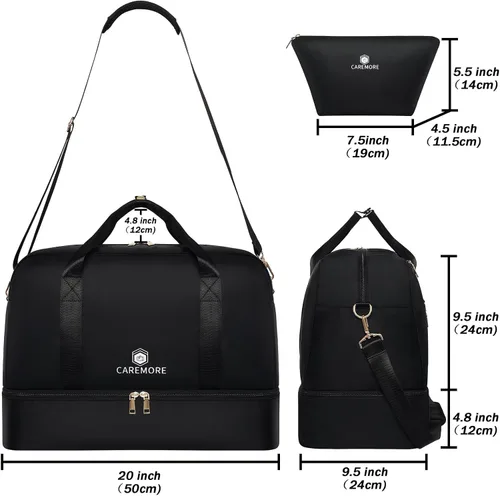 Vista 6 de Bolsas de viaje para mujer, bolsas de fin de semana, bolsa de lona para mujer, A-Negro, Simple y a la moda, Beis