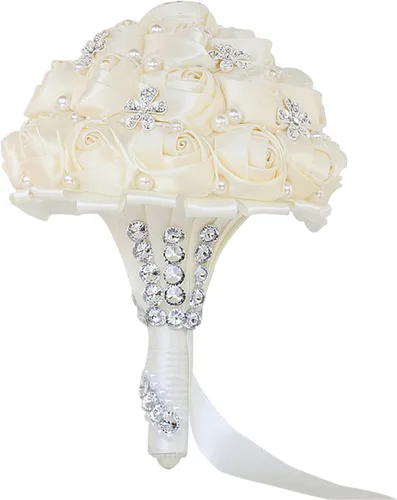 Vista 15 de XINNI Ramo de boda negro para novia, dama de honor, satén con diamantes de imitación y perlas para boda, fiesta de quinceañera, negro y marfil