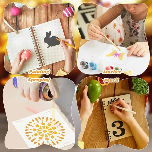 Vista 4 de 100 plantillas para pintar en madera, plantillas reutilizables para manualidades, plantillas de dibujo, papel de pared festivo para bricolaje, álbum
