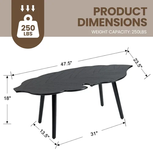 Vista 2 de DUOMAY Mesa de centro moderna en forma de hoja de mediados de siglo, mesa de centro de madera maciza para sala de estar, mesa central de madera