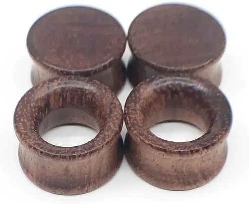 Vista 6 de Piercingpops 2 pares de tapones para los oídos de madera natural marrón con doble expansor de calibre de oreja estirado piercing corporal joyería