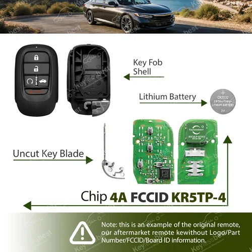 Vista 6 de Repuesto para llave Honda Accord KR5TP-4 de 2022, 2023, 2024, 2025, 5 botones, 433 MHz