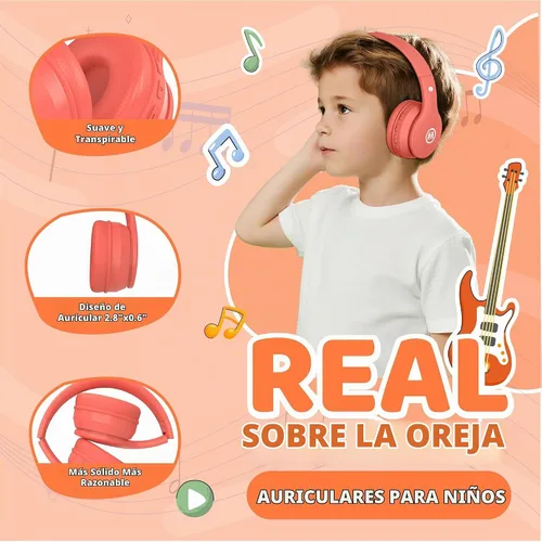 Vista 4 de Mokata Auriculares Bluetooth inalámbricos/con cable para niños, volumen limitado, 85/110 dB, protección plegable sobre la oreja, auriculares