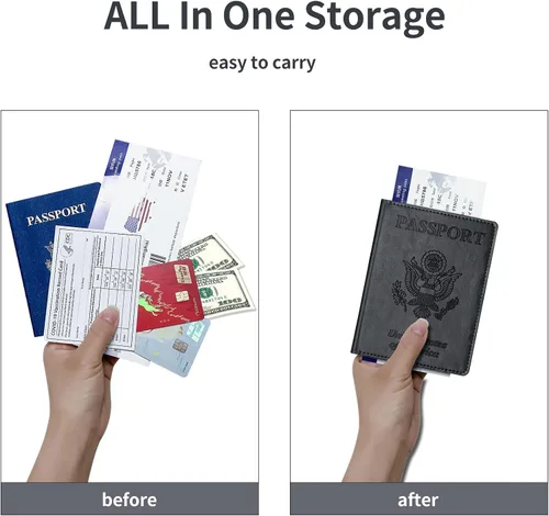 Vista 2 de Funda para pasaporte con bloqueo RFID de piel, tarjetero con ranura para tarjetas, accesorios de viaje, organizador de documentos, protector