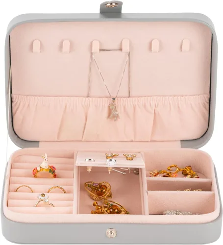 Vista 3 de Smileshe Joyero para mujeres y niñas, estuche organizador de viaje pequeño de piel sintética, cajas de almacenamiento portátil para anillos, aretes