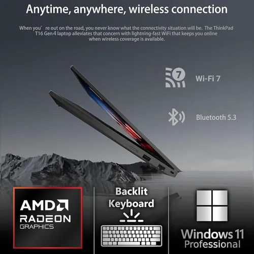 Vista 4 de Lenovo ThinkPad T16 G4 Pantalla de 16 pulgadas, AMD Ryzen 7 AI Pro 350