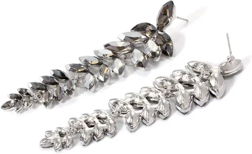 Vista 6 de KELMALL Aretes largos de cristal para mujer, aretes colgantes de hoja de diamantes de imitación