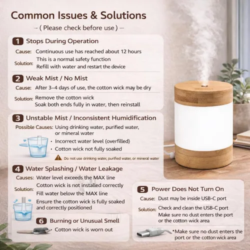 Vista 6 de Mini humidificador ultrasónico de bambú, humidificador de escritorio silencioso de 14.1 onzas líquidas con luz nocturna LED dual, alimentado por