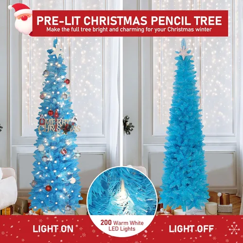 Vista 5 de MUPATER - Árbol de Navidad artificial delgado de 6 pies, árbol de Navidad preiluminado con parte superior curvada, árbol de Navidad delgado
