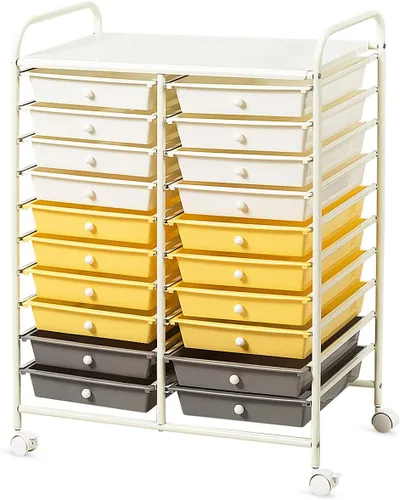 Vista 22 de Giantex Carrito con ruedas de 12 cajones, carrito de almacenamiento móvil con cajones, carrito organizador de aula para suministros escolares