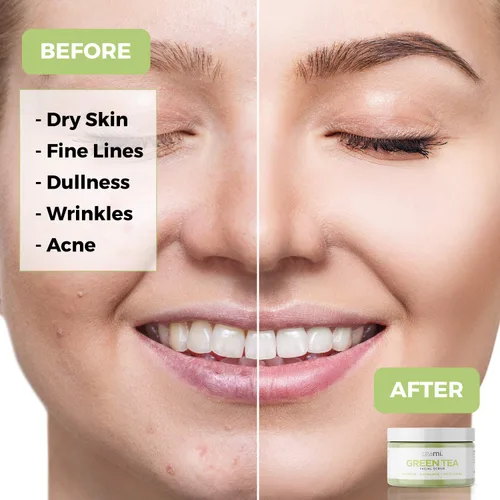 Vista 3 de Teami Exfoliante facial de té verde Matcha para hidratar, hidratar y exfoliar, exfoliante natural corporal y facial orgánico exfoliante de azúcar