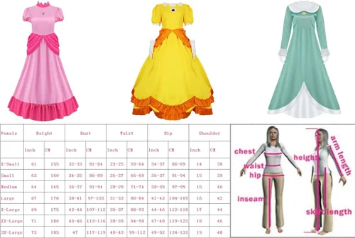 Vista 6 de PAINEOMN Disfraz de princesa melocotón para mujer, vestido de cosplay de Super Brothers 2023, juego de corona, aretes y guantes, traje de Halloween