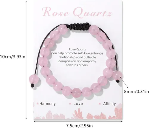 Vista 14 de Pulsera de cristal curativo para mujer de 0.315 in, pulsera de cuentas de cristal natural ajustable hecha a mano, joyería curativa, regalo