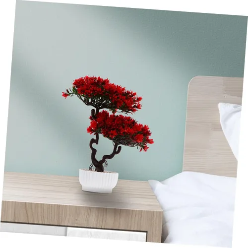 Vista 6 de Yardwe Plantas artificiales, árbol de pino bonsái, planta sintética en maceta, arreglos florales decorativos, decoración de Feng Shui, centros