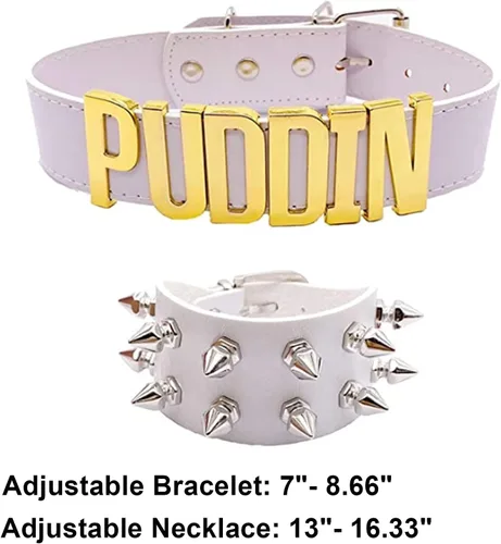 Vista 6 de YANCHUN Puddin Necklace Bracelet Set Puddin Choker Jewelry Halloween Choker Bracelet Set Halloween Collar Punk Leather Bracelet for Women Party