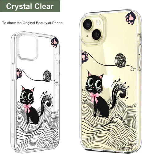 Vista 3 de Unov for iPhone 15 Case, Clear with Design, Slim Fit Good Grip, Embossed Phone Case, Shockproof Protective Cover, Raised Camera Protection, Soft