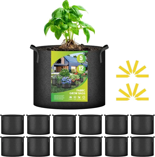 Vista 8 de iPower Paquete de 12 bolsas de cultivo de 1 galón, macetas de tela no tejida de aireación gruesa resistente con asas de nailon y 12 etiquetas