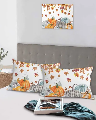 Vista 5 de Fundas de almohada de tamaño estándar de Acción de Gracias, 2 paquetes de fundas de almohada suaves para cama, sofá, cuerpo largo, con cierre