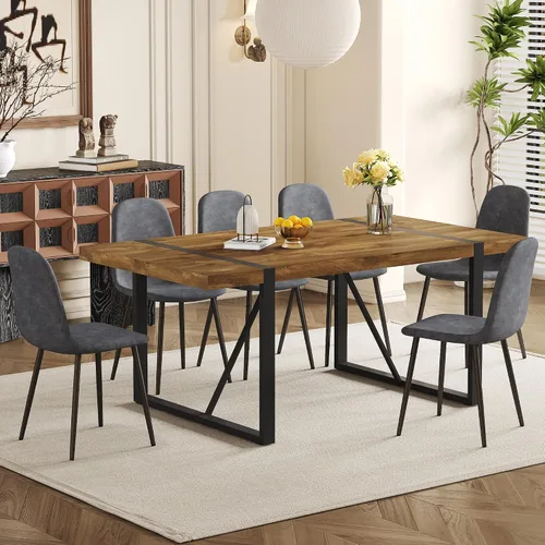 Vista 22 de Mesa de Comedor para 4-6, Mesa de Cocina de 55'', Mesas de Cocina y Comedor, Mesa de Comedor de Madera MDF con Patas de Metal para Sala de Estar