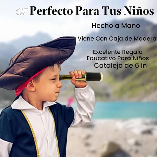 Vista 2 de Telescopio de latón de mano de 6" pulgadas con caja de madera - Navegación pirata 6" Negro