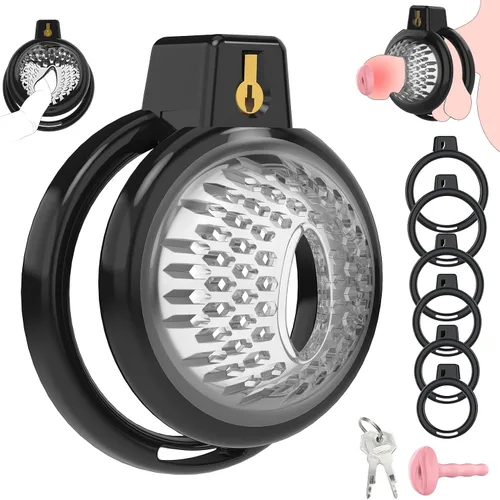 Vista 12 de Jaula de castidad masculina, jaula de pene suave y ligera con 6 tamaños de anillos, cómodo dispositivo de castidad para hombres, perfecto para uso a