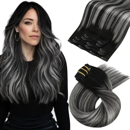 Vista 50 de Moresoo Extensiones de cabello humano con clip, balayage, color marrón oscuro a marrón dorado con clip, extensiones de cabello humano con clip, 5