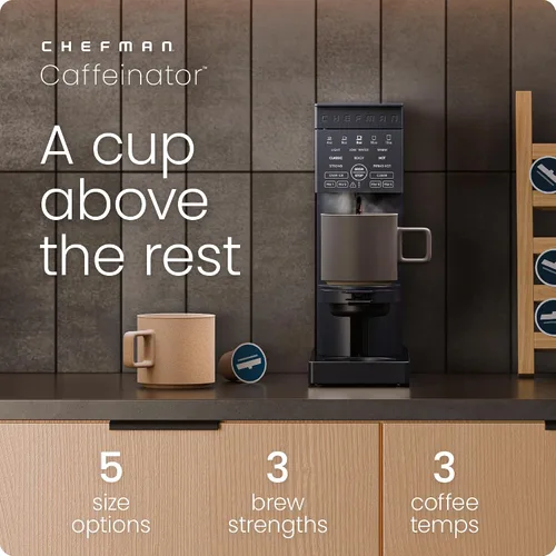 Vista 2 de Chefman Cafetera de una sola porción, funciona con K-Cup y café molido Medianoche