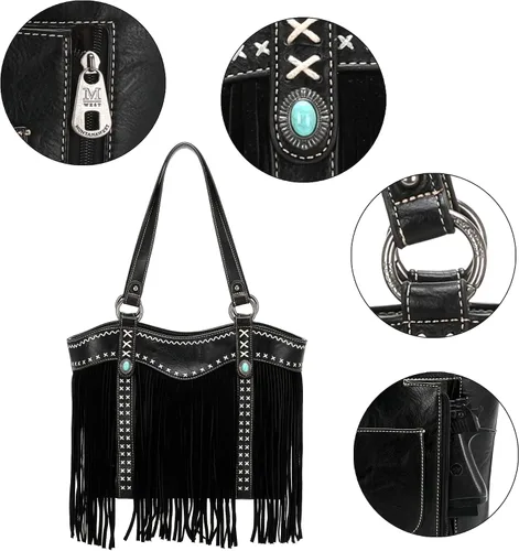 Vista 6 de Montana West Bolso de mano occidental para mujer, colección de flecos, bolsos aztecas bohemios