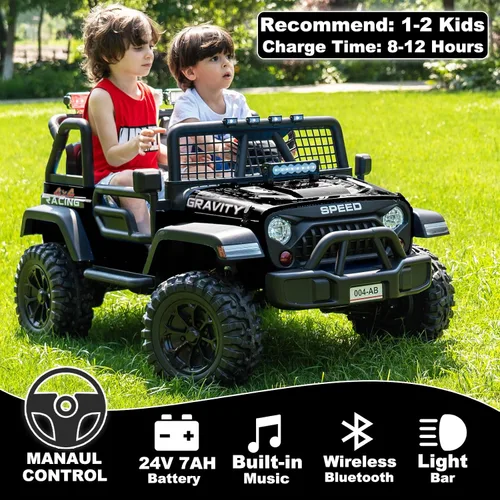 Vista 7 de NEWQIDA Juguetes de paseo de 24 V para niños grandes, automóvil eléctrico de 2 plazas con control remoto 4x4 para niños y niñas, suspensión de Negro