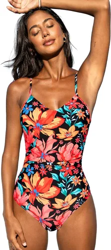 Vista 13 de CUPSHE Trajes de baño de una pieza con cuello en V para mujer Beige/Floral