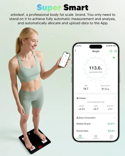Vista 6 de arboleaf - Báscula inteligente para peso corporal y grasa, báscula digital de baño con Bluetooth, analizador de composición corporal con aplicación
