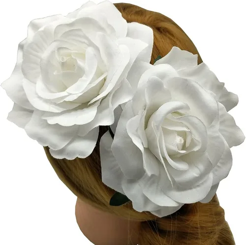 Vista 6 de La Homein Sanrich 4 unidspaquete de flores de pelo rosa de tela clips mexicanos pelo flores horquilla broche tocados